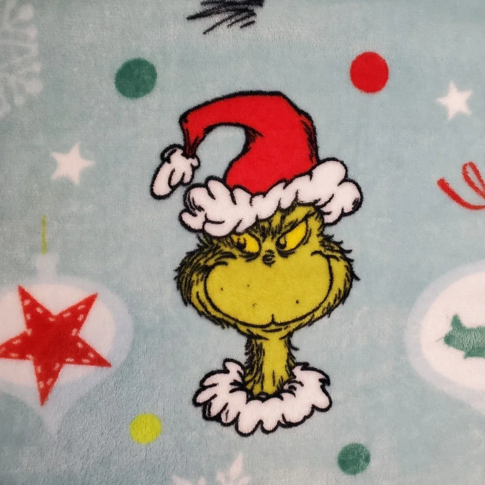 The Grinch Plush Throw Blue Blanket‎ Christmas Holiday Max Dog Stars 38x48